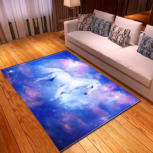 Xisnuient Wohnzimmer Schlafzimmer Teppich Küche Badezimmer Gang Bodenmatte Fußmatte Haustürmatte rutschfeste Kinder Spielmatte,3D Sternenhimmel Sterne Flamme Pferde Muster (Violett,120x160 cm) von Xisnuient