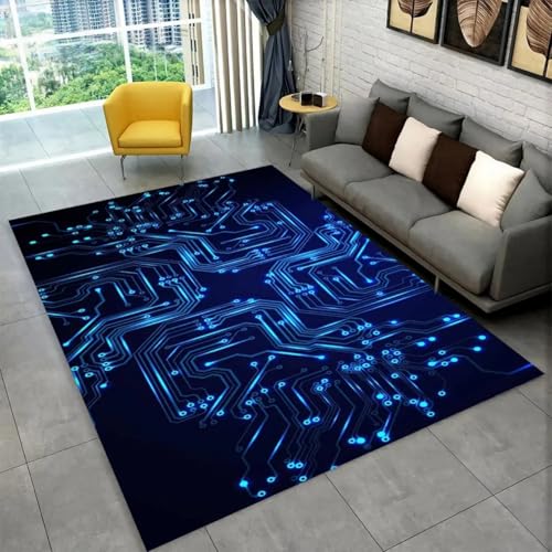 Xisnuient Wohnzimmer Teppich,3D Chip Leiterplatte Nachttisch für Jungen Mädchen,Flanell Memory Schaum Rutschfester Teppich Spielunterlage für Kinder,Küche Esszimmer Flur Wohnkultur (Blau,140x200 cm) von Xisnuient