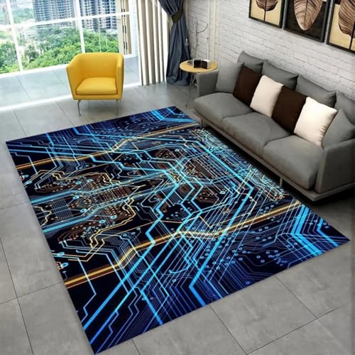 Xisnuient Wohnzimmer Teppich,3D Chip Leiterplatte Nachttisch für Jungen Mädchen,Flanell Memory Schaum Rutschfester Teppich Spielunterlage für Kinder,Küche Esszimmer Flur Wohnkultur (Marine,50x80 cm) von Xisnuient