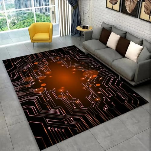 Xisnuient Wohnzimmer Teppich,3D Chip Leiterplatte Nachttisch für Jungen Mädchen,Flanell Memory Schaum Rutschfester Teppich Spielunterlage für Kinder,Küche Esszimmer Flur Wohnkultur (Rot,120x180 cm) von Xisnuient