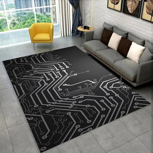 Xisnuient Wohnzimmer Teppich,3D Chip Leiterplatte Nachttisch für Jungen Mädchen,Flanell Memory Schaum Rutschfester Teppich Spielunterlage für Kinder,Küche Esszimmer Flur Wohnkultur (Schwarz,60x90 cm) von Xisnuient