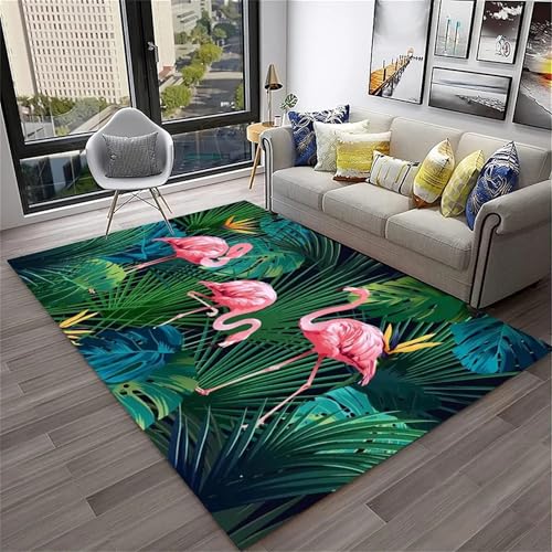 Xisnuient Wohnzimmerbereich Tierteppiche, Moderner Dschungel-Flamingo-Regenwald-Dekorteppich, Coole Vogel-Fußmatte Für Teenager- Und Kinderzimmer Für Jungen Und Mädchen (Farbe 6,160x200cm) von Xisnuient