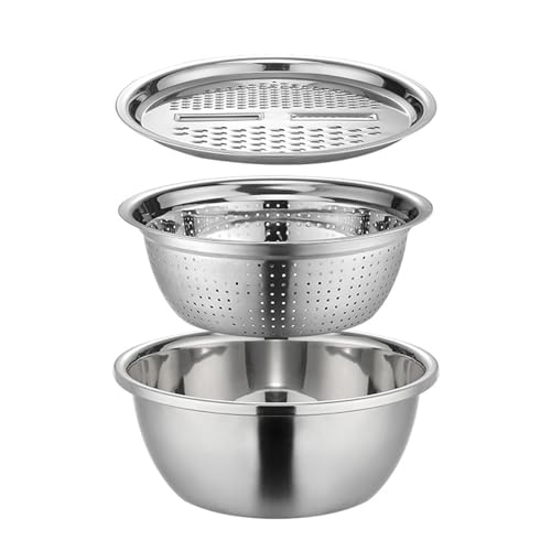 Xistuoz Edelstahl Seiher und Schüssel und Reibe Set, Küchensieb Nudelsieb Reis Waschschüssel Salat-Sieb Rührschüssel Set, Stapelbares Edelstahl Schüsselset Xistuoz Edelstahl Seiher und Schüssel und Reibe Set, Küchensieb Nudelsieb Reis Waschschüssel Salat-Sieb Rührschüssel Set, Stapelbares Edelstahl Schüsselset von Xistuoz