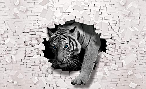 XiuTaiLtd Fototapete 3D Effekt Tiger Tiere Ziegelwand Moderne Wohnzimmer Schlafzimmer Seide Tapete Wandtapete-200x100 CM von XiuTaiLtd