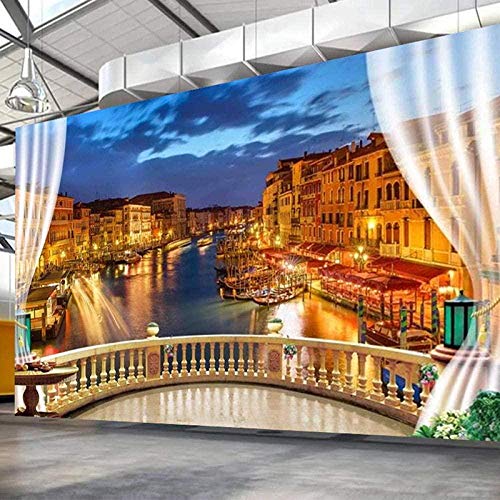 XiuTaiLtd Fototapete Tapisserie Tapete Stadt Venedig Nacht Segelboot Seide Tapete Moderne Wanddeko Tapeten Design 3D Wandtapete Wohnzimmer Schlafzimmer-250x175 CM von XiuTaiLtd