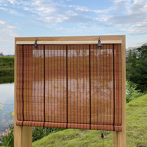 XiuXiu Bambusrollo Bambus Rollos Raffrollos Rollo aus Bambus aussenbereich sichtschutz Sonnenschutz Jalousie für Fenster und Türen,Rotbraun,B142 x H211 cm von XiuXiu