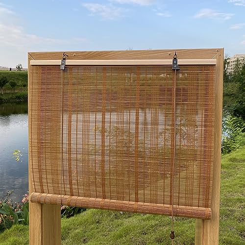 XiuXiu Bambusrollo Bambus Rollos Raffrollos Rollo aus Bambus aussenbereich sichtschutz Sonnenschutz Jalousie für Fenster und Türen,Goldbraun,B122 x H211 cm von XiuXiu