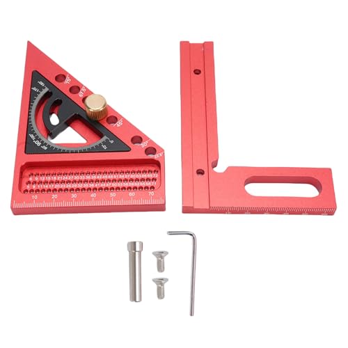 Xiuganpo 3D -Multi -Winkel -Aluminium -Legierung Anodiziertes Holzbearbeitung Square Lineal, 0 Bis 180 Grad Prospraktor, Metrik -Gehrungs -Zeichnungslinie -Line -Lineal (rot und Schwarz) von Xiuganpo