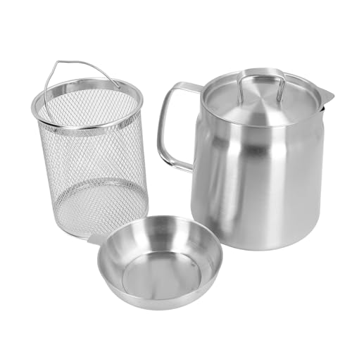 Xiuganpo Edelstahlölfiltertopf, Vielseitiger Ölfilter mit Großer Kapazität mit Ergonomischem Griff und Sieb, Speiseölbehälter für Küche, Camping, Braten mit Hühnchen, Chips (2L) von Xiuganpo
