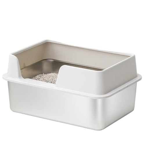 Xiuganpo Extra Großer Edelstahl -Katzenratschachtel, 19,69 X 13,78 X 7,87 Zoll, Absorbiert Niemals Gerüche, Anti -Urin -Leckagen, Einfache Reinigung, Hochseitig für Katzen, Kaninchen, (weiß) von Xiuganpo