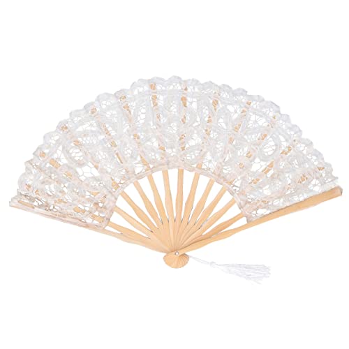 Xiuganpo Fan, Faltbare Handfan für Frauen, Einzigartiges Design Hallow -Spitze, Leichte Tragbare Seidenfans mit Quasten, Faltbare Fan für, Kirche, Musikfestival, Party (Beige) von Xiuganpo