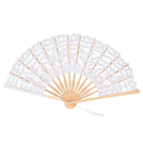 Xiuganpo Fan, Faltbare Handfan für Frauen, Einzigartiges Design Hallow -Spitze, Leichte Tragbare Seidenfans mit Quasten, Faltbare Fan für, Kirche, Musikfestival, Party (WHITE) von Xiuganpo