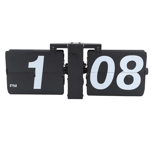 Xiuganpo Mechanische Desktop -Uhr, Batteriebetriebene Edelstahl- und PVC Flip Uhr 12 Stunden Abnehmbare Karten für Büro (Alles schwarz) von Xiuganpo