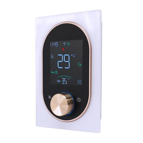 Xiuganpo Smart Knob Thermostat, Wasserheizung Smart Knob Thermostat Programmierbares Wetteranzeige in Bedebed 2,4 GHz Verstellbare Temperatur für Raum (WHITE) von Xiuganpo