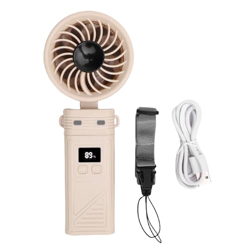 Xiuganpo Tragbarer Handheld -Lüfter, 5200mah Wiederaufladbare Faltbare Lüfter mit 6 Windgeschwindigkeit und Digitalem Display, Abnehmbarer Kopf -Lanyard Als Nackenventilator für Innen-, (Aprikose) von Xiuganpo