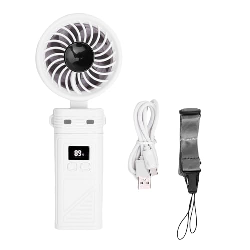 Xiuganpo Tragbarer Handheld -Lüfter, 5200mah Wiederaufladbare Faltbare Lüfter mit 6 Windgeschwindigkeit und Digitalem Display, Abnehmbarer Kopf -Lanyard Als Nackenventilator für Innen-, (WHITE) von Xiuganpo
