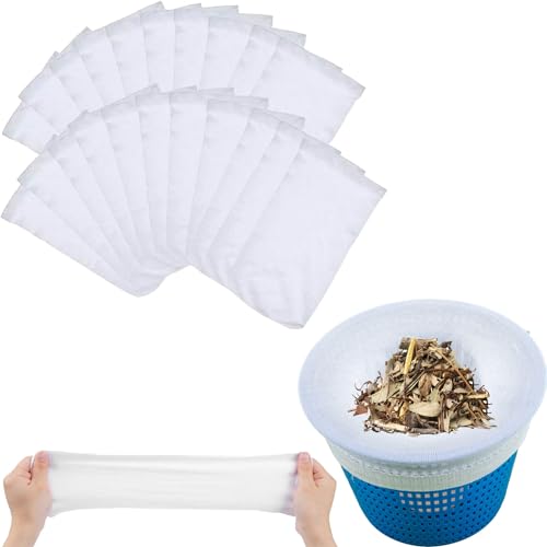 Xiujuers 30 Stück Pool Skimmer Socken, Schwimmbad Skimmer Socken, Filtersocken Skimmer, Schwimmbad Skimmer Filter Sieb Netz, Filtersocken für Skimmer Teich Reinigung Schmutz und Blättern (Weiß) von Xiujuers
