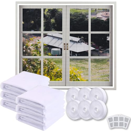 Xiujuers 6 PCS Fliegengitter Fenster, 130 x 150CM Moskitonetze Fenster, Mückenschutz Fenster mit 6 Rollen Selbstklebeband, Insektenschutz Fensternetz,Fliegennetz Fenster, Hält Mücken Draußen (Weiß) von Xiujuers