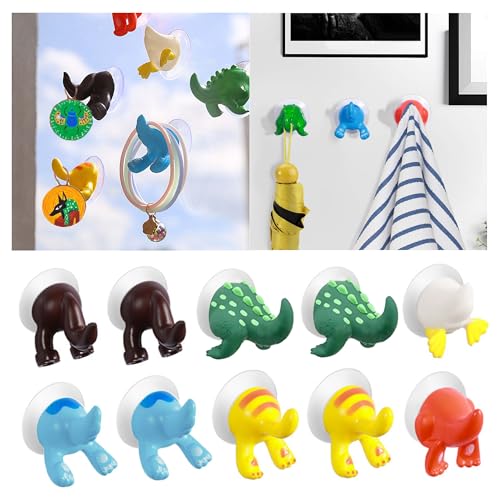 Saugnapf Haken,Xuiyer Cartoon Tiere Saugnapf Kinder Handtuchhaken Tierwandhaken Badezimmer Saughaken Ohne Zu Bohren Für Mantel Handtuch Schlüssel Taschen Hüte,10 Pcs Kleiderbügel Sucker von Xiuyer