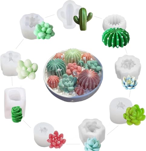 Xiuyong 9-teiliges Set aus Silikonformen für Sukkulenten, Blumenharzformen und Silikon-Kerzenformen. 3D-Kaktus-Kerzenform aus Silikon, verwendet für Aromatherapie-Kerzen, Seifenherstellung, Wachs Xiuyong 9-teiliges Set aus Silikonformen für Sukkulenten, Blumenharzformen und Silikon-Kerzenformen. 3D-Kaktus-Kerzenform aus Silikon, verwendet für Aromatherapie-Kerzen, Seifenherstellung, Wachs von Xiuyong