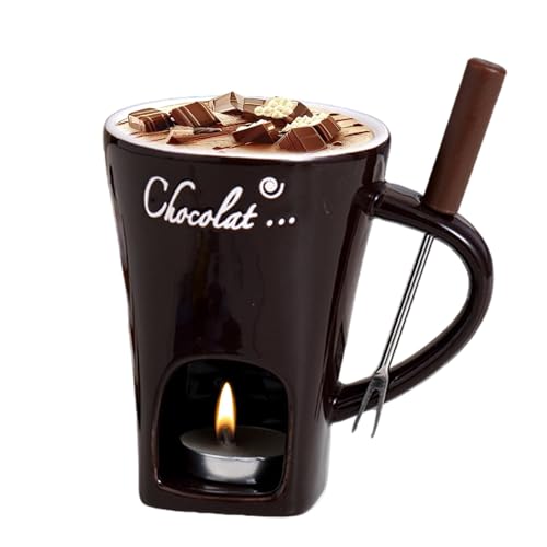 Xiwhuua Schokoladen Fondue Becher, Schokoladenfondue Set mit Edelstahl Gabeln, Teelicht Schokofondue Tasse, Keramik Schokoladen Fondue Tasse, Kleines Fondueset für Schokolade Käse von Xiwhuua