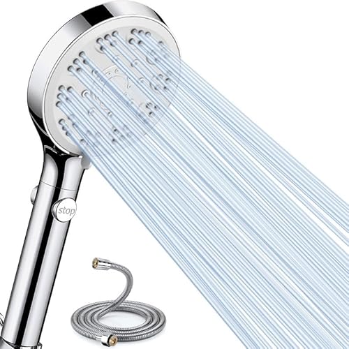 Duschkopf Wassersparender, Sparduschkopf, Duschkopf mit Schlauch 1.5m, 5 Strahlarten Wassersparender Handbrause Mit Stoppfunktion, Duschbrause mit Antikalk-Funktion, Chrom von Xixitaihao