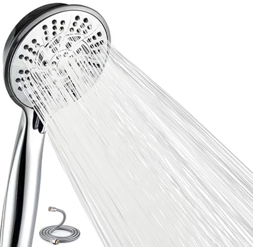 Hochdruck Duschkopf mit Schlauch 2m, wassersparender Handbrause mit 10 Strahlarten (Relaxation Version), Duschbrause mit Antikalk-Funktion, runde Duschbrause, Chrom von Xixitaihao
