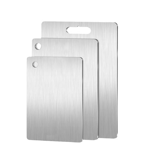 3 Stück Titan Schneidebrett Rutschfest Edelstahl Schneidebrett 34x23 cm, 29x20 cm und 25x15 cm Titanium Cutting Board Doppelseitiges Lebensmittel Grade Schneidematten 3 Stück Titan Schneidebrett Rutschfest Edelstahl Schneidebrett 34x23 cm, 29x20 cm und 25x15 cm Titanium Cutting Board Doppelseitiges Lebensmittel Grade Schneidematten von XiyaxiVici