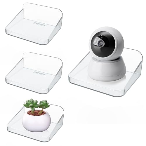XiyaxiVici 4 Stück Schwebende Acryl Regale Wandregal Kameraregal Kleine Durchsichtige Selbstklebende Hängeregale für Monitore, Kameras 12x10x5 cm von XiyaxiVici