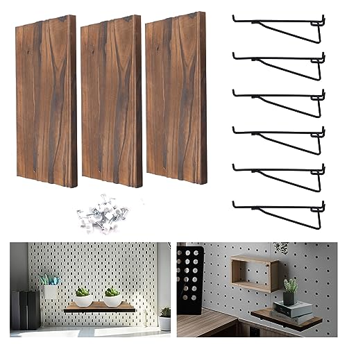 XiyaxiVici Stecktafel Regal Set 3 hölzerne Stecktafel Regale mit 6 Stahl Stecktafel Haken Pegboard Shelf Set Wand Organizer Zubehör Stecktafel Zubehör für Wand Zuhause Garage 15x29 cm von XiyaxiVici
