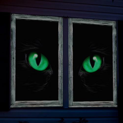 2 Pack Halloween Deko Gruselig Fensterdekorationen,120 x 80cm Segeltuch Horror Eyes Fenster Vorhang für Outdoor Innen Garten Haustür Helloween Draußen Party Decorations Zubehör (A) von Xiyocadt