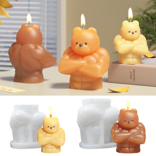 2PCS Bärenkerzenform, 3D Muskelbär Cartoon Formen, Handgefertigte Kunsthandwerkswerkzeuge für Dekoration, Kerzenherstellung und DIY Bastelprojekte, Perfekt für Zuhause & Geschenke von Xiyocadt
