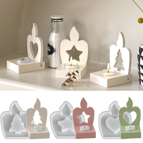 4 Stück Silikonformen Kerzenhalter,DIY Epoxidharzform,Wiederverwendbar Gieß Form Silikonform Teelicht für Die Herstellung von Seifen für Kerzenständer von Xiyocadt