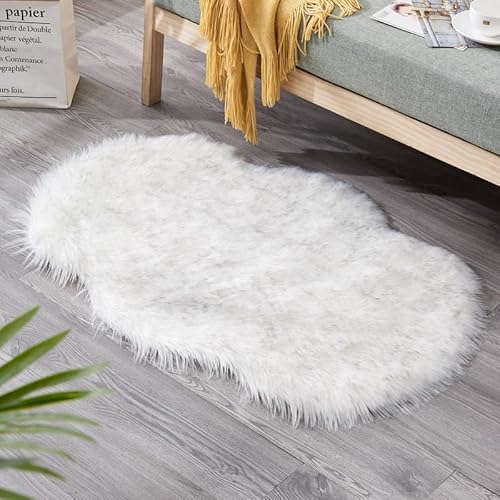 60 x 90 cm Faux Lammfell Schaffell Teppich, Longhair Flauschiger Teppich Wohnzimmer Deko, Modern Bodenmatte Sofa Matte Kunstfell Dekofell Unregelmäßig Bettvorleger Wolle (baihuijian,60 x 90 cm) von Xiyocadt