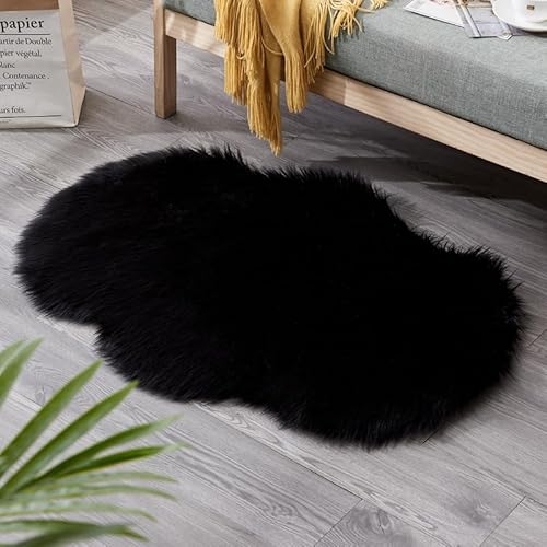 60 x 90 cm Faux Lammfell Schaffell Teppich, Longhair Flauschiger Teppich Wohnzimmer Deko, Modern Bodenmatte Sofa Matte Kunstfell Dekofell Unregelmäßig Bettvorleger Wolle (heise,60 x 90 cm) von Xiyocadt