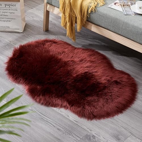 60 x 90 cm Faux Lammfell Schaffell Teppich, Longhair Flauschiger Teppich Wohnzimmer Deko, Modern Bodenmatte Sofa Matte Kunstfell Dekofell Unregelmäßig Bettvorleger Wolle (jiuhong,60 x 90 cm) von Xiyocadt