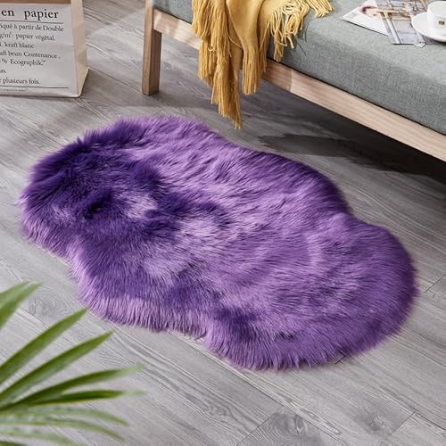 60 x 90 cm Faux Lammfell Schaffell Teppich, Longhair Flauschiger Teppich Wohnzimmer Deko, Modern Bodenmatte Sofa Matte Kunstfell Dekofell Unregelmäßig Bettvorleger Wolle (zi,60 x 90 cm) von Xiyocadt
