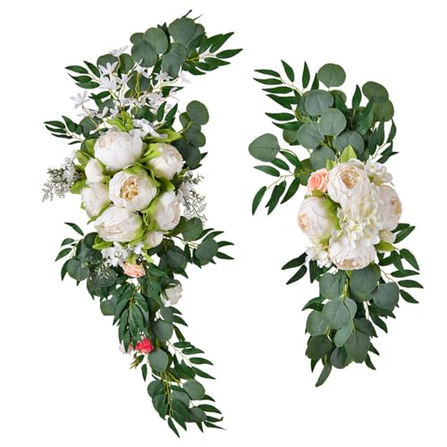 Pfingstrosen Girlande, Hochzeitsbogen Blumen Set, 2 Stück, künstliche Rosengirlande, Künstliche Hochzeit Bogen Floral Swag Arrangement für Empfang, Party Dekoration (2 Stück,A4) von Xiyocadt