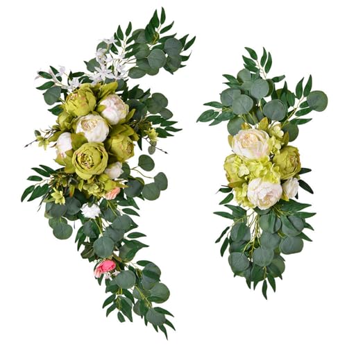 Pfingstrosen Girlande, Hochzeitsbogen Blumen Set, 2 Stück, künstliche Rosengirlande, Künstliche Hochzeit Bogen Floral Swag Arrangement für Empfang, Party Dekoration (2 Stück,A5) von Xiyocadt