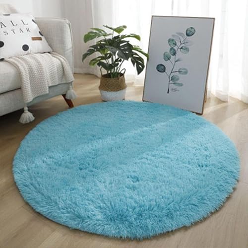 Runder Teppich Flauschige Rutschfeste Badematte Rund oder Bettvorleger Weicher Badteppich Für Wohnzimmer Badezimmer Kinderzimmer Auch Ideal Für Familien Mit Kindern Und Haustieren (Blau 1,100CM) von Xiyocadt