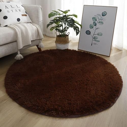 Runder Teppich Flauschige Rutschfeste Badematte Rund oder Bettvorleger Weicher Badteppich Für Wohnzimmer Badezimmer Kinderzimmer Auch Ideal Für Familien Mit Kindern Und Haustieren (Kaffeebraun 1,40CM) von Xiyocadt