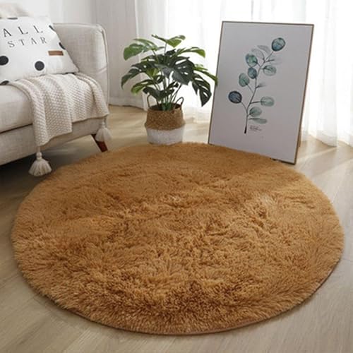 Runder Teppich Flauschige Rutschfeste Badematte Rund oder Bettvorleger Weicher Badteppich Für Wohnzimmer Badezimmer Kinderzimmer Auch Ideal Für Familien Mit Kindern Und Haustieren (Khaki 1,40CM) von Xiyocadt