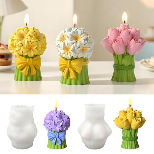 Silikonformen Gießformen,3D Tulpen Lilien Kerzen Formen Silikon Silikonform Blumen Gießformen Silikon Kerzenformen zum Gießen Silikonform Frühling für Kerzen Gips (Tulpen+Lilien) von Xiyocadt