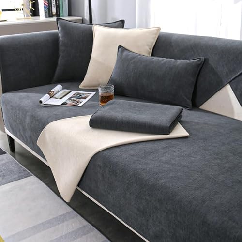Solide Couch Abdeckung Chenille rutschfeste dicke weiche Sofa Abdeckung für Haustier Solide Sofa Schutz für U-Form L-Form Sektionssofa für 1 2 3 4 Sitzer Sofa (Dark Grey,70*90cm/27.5*35.4in) von Xiyocadt
