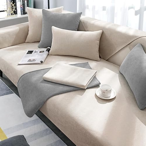 Solide Couch Abdeckung Chenille rutschfeste dicke weiche Sofa Abdeckung für Haustier Solide Sofa Schutz für U-Form L-Form Sektionssofa für 1 2 3 4 Sitzer Sofa (Off-white,70*70cm/27.5*27.5in) von Xiyocadt