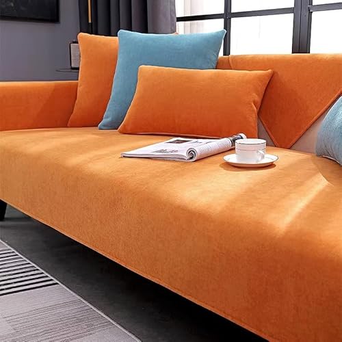 Solide Couch Abdeckung Chenille rutschfeste dicke weiche Sofa Abdeckung für Haustier Solide Sofa Schutz für U-Form L-Form Sektionssofa für 1 2 3 4 Sitzer Sofa (Orange,70*70cm/27.5*27.5in) von Xiyocadt