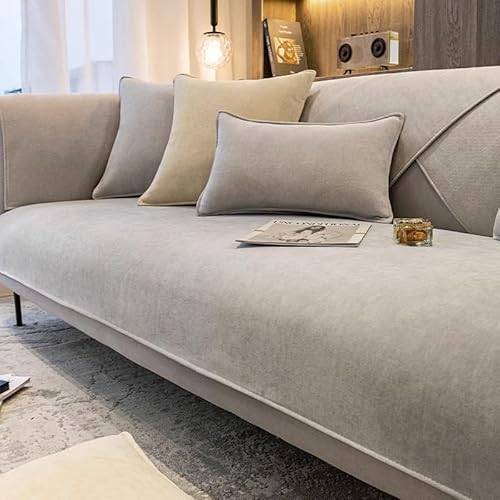 Solide Couch Abdeckung Chenille rutschfeste dicke weiche Sofa Abdeckung für Haustier Solide Sofa Schutz für U-Form L-Form Sektionssofa für 1 2 3 4 Sitzer Sofa (Sky Grey,110*210cm/43.3*82.7in) von Xiyocadt