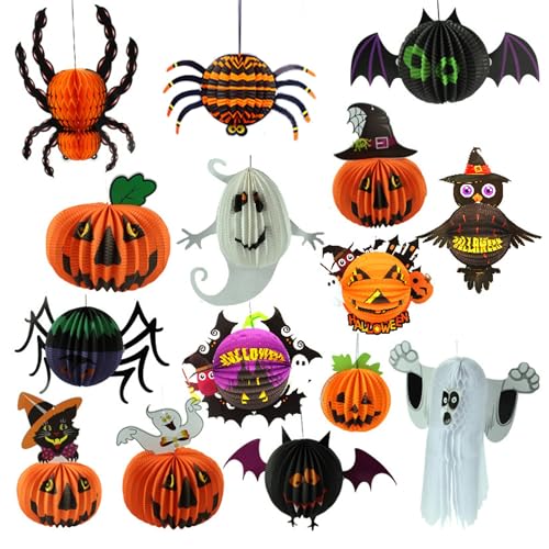 Xiyocadt 15 Stück Halloween Papier Lampions Set, Papierlampion mit Aufhängeschnur, Fledermaus, Spinne, Kürbis Papierlaternen ür Halloween, Outdoor, Partydekorationen Xiyocadt 15 Stück Halloween Papier Lampions Set, Papierlampion mit Aufhängeschnur, Fledermaus, Spinne, Kürbis Papierlaternen ür Halloween, Outdoor, Partydekorationen von Xiyocadt