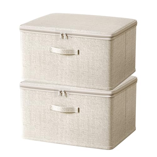 Xiyocadt 2 Stück Aufbewahrungstasche, Aufbewahrungsbox mit Deckel Stoff, Faltbarer Aufbewahrungsbehälter für Schlafzimmerschrank Regal (ohne Schloss,49x37x31 cm) von Xiyocadt