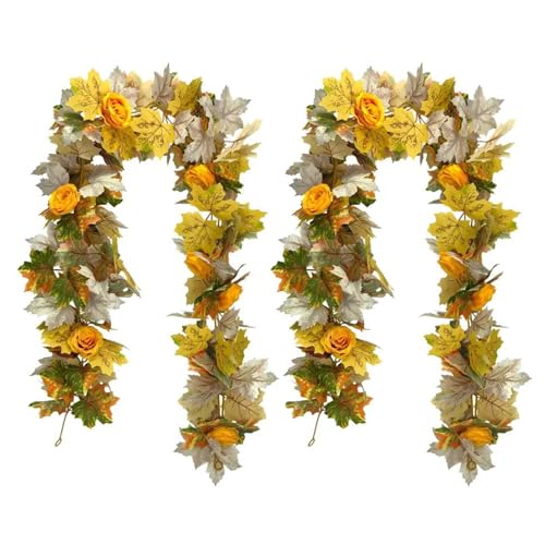 Xiyocadt 2 Stück Herbstgirlande, 175 cm Künstliche Ahornblätter Herbst Girlande, Herbstdeko Hängend für Innen Draußen Fenster Halloween Herbst Deko von Xiyocadt